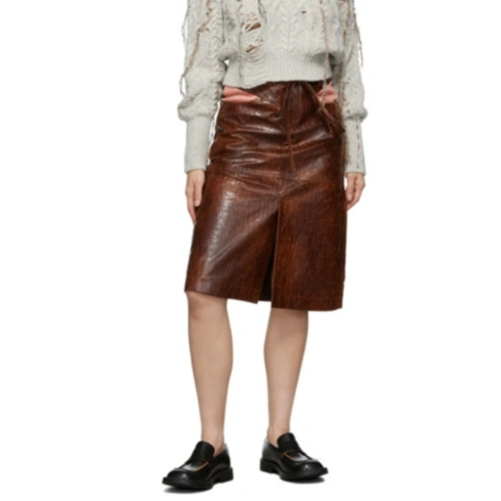 ANDERSSON BELL Brown Faux-Leather Mid-Length Skirt